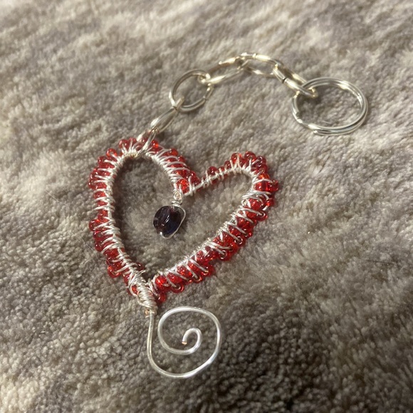 🎉sale! Handmade wire-wrapped keychain. Beautiful beads wire wrap heart - Picture 6 of 7
